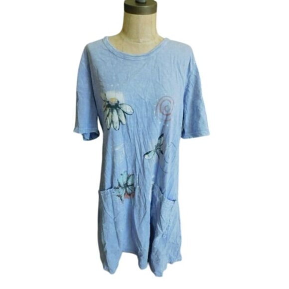 Jess & Jane Size XL Distressed look Washed Knit Floral Artsy Casual Dress - Picture 1 of 3